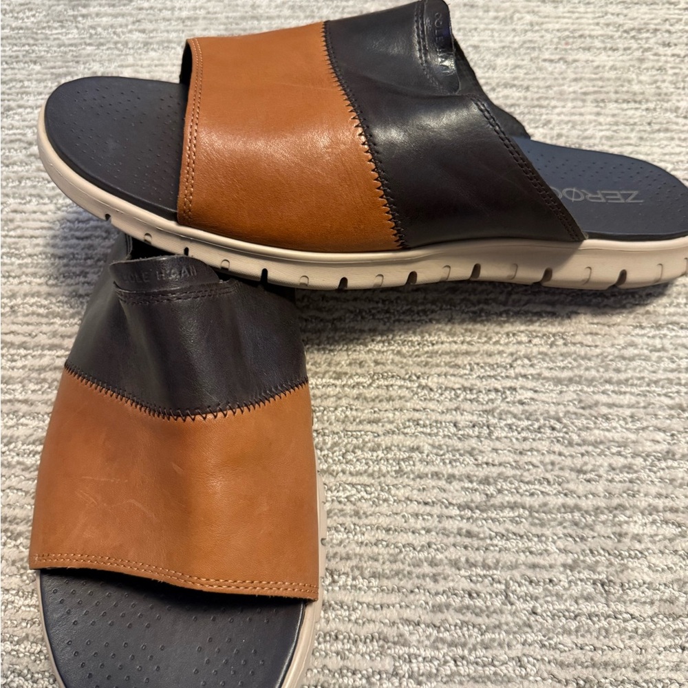 Cole Haan Black and Brown Leather Sandals with Modern Comfort